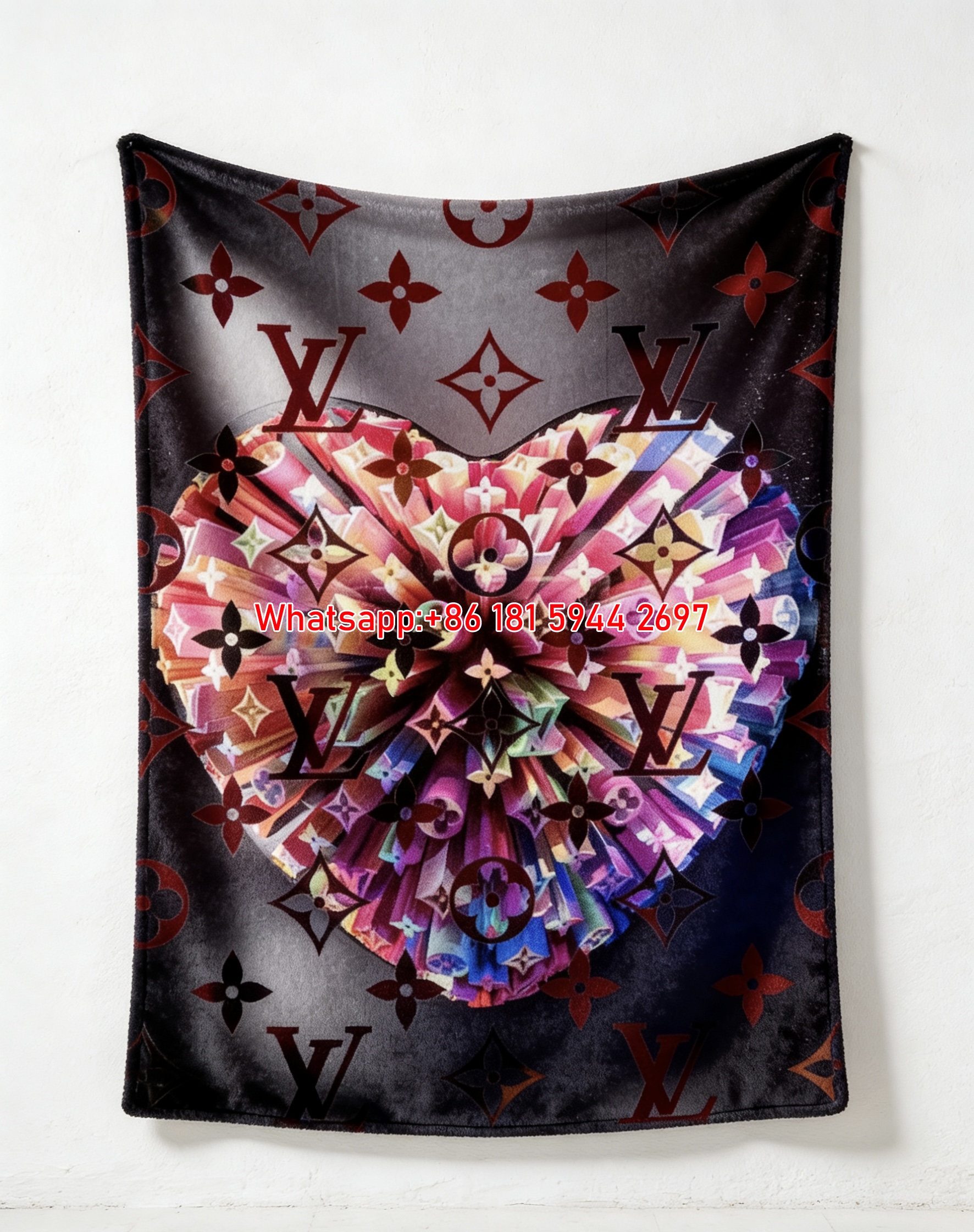 LV Heart Art Flannel Blanket LV Rainbow Heart Throw IMG_3282